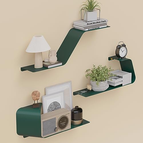 Set of 3 Floating Metal Wall Shelves for Home Storage