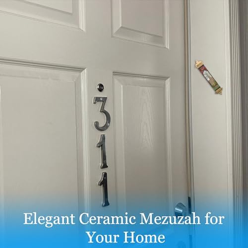 Ceramic Mezuzah Case with Gold-Red Butterflies Design