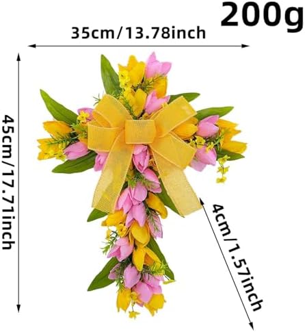 Easter Cross Wreath Artificial Flower Garland Spring Door Wreath Pink Yellow Tulip