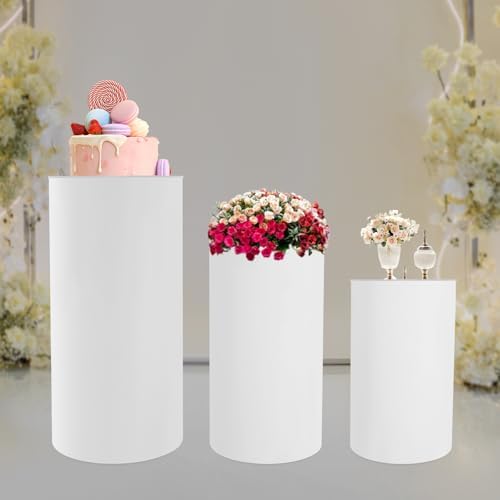 TBVECHI 3Pcs Cylinder Pedestal Stands White