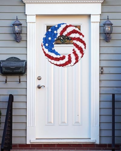 16 Inch Patriotic Flag Wreath for Front Door and Porch