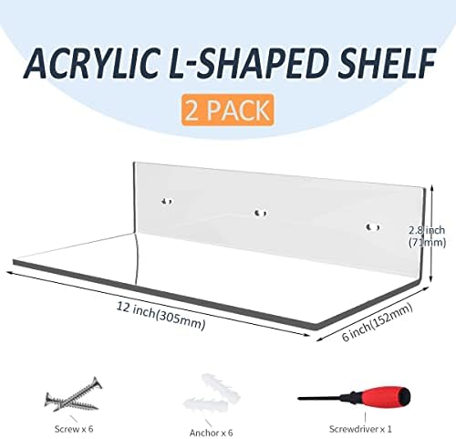 12 Inches Clear Acrylic Floating Shelves 2 Pack