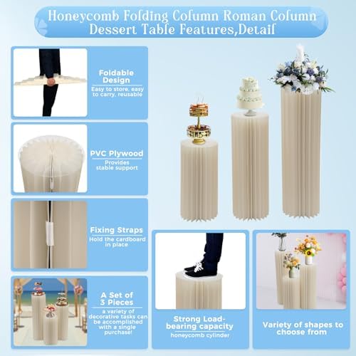 Foldable Cardboard Cylinder Stands Set of 3 for Parties