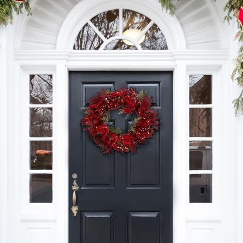 SAFAVIEH 30-Inch LED Light Wreath with Pine and Red Berries
