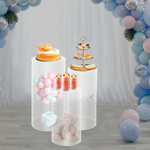 DYRABREST Clear Cylinder Pedestal Stands 3Pcs Wedding Decor Display