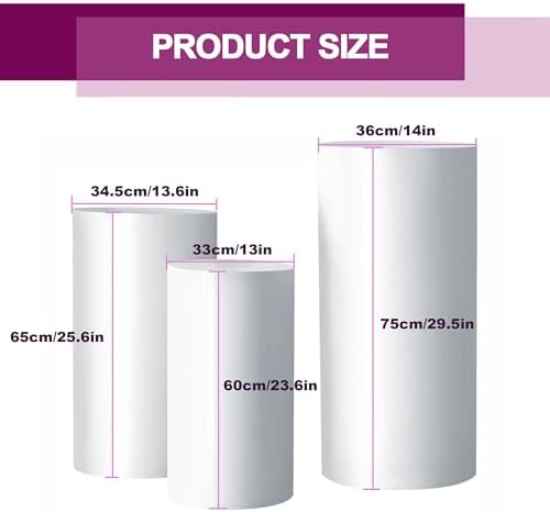 Hytesco Metal Display Pedestal Stand - 3PC White Round Cylinder Decor