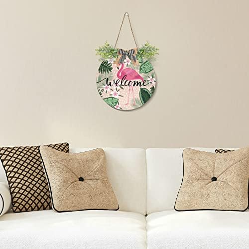 Xigua Tropical Pink Flamingo Welcome Sign Front Door Decor