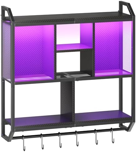 HOOBRO 3-Tier Floating Gaming Shelf with LED Lights Black