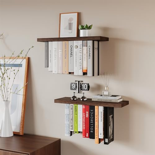 BUTUNITA Floating Bookshelves Rustic Wood 2 Pack
