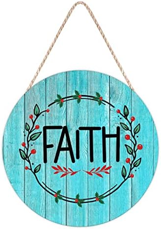 Faith Green Leave Wreath Wood Door Hanger Christian Quote Sign