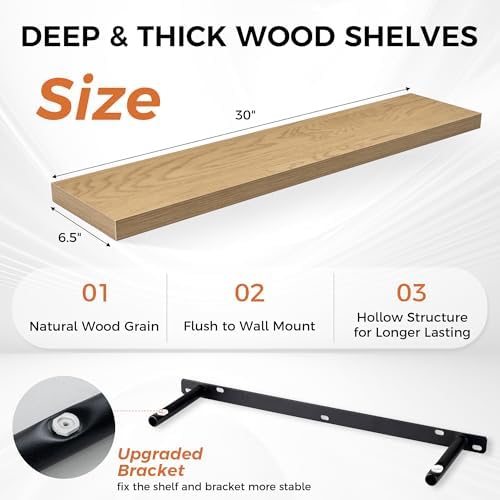 Fun Memories 30 Inch Rustic Wood Floating Shelves Set of 2