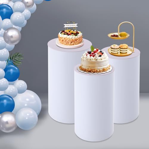 3pcs White Cylinder Display Pedestal Stand for Parties