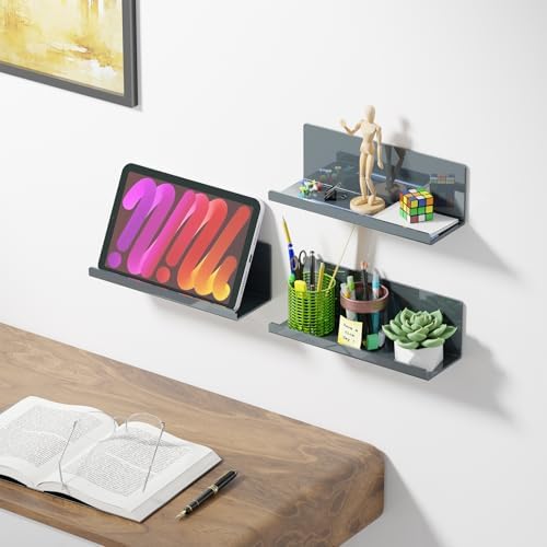 PAVSTINE Adhesive Floating Shelves 12 Inch Gray