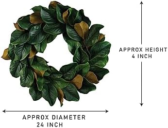 Serene Spaces Living Artificial Green Magnolia Leaf Wreath
