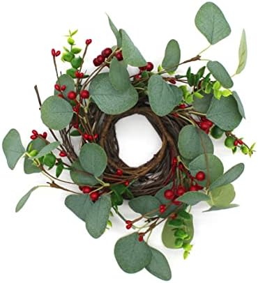 Rustic Country Artificial Eucalyptus Leaves and Berries Wreath 9 Inch