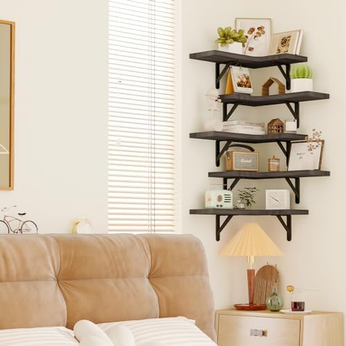 Fixwal Floating Corner Shelves Set of 5 Weathered Grey