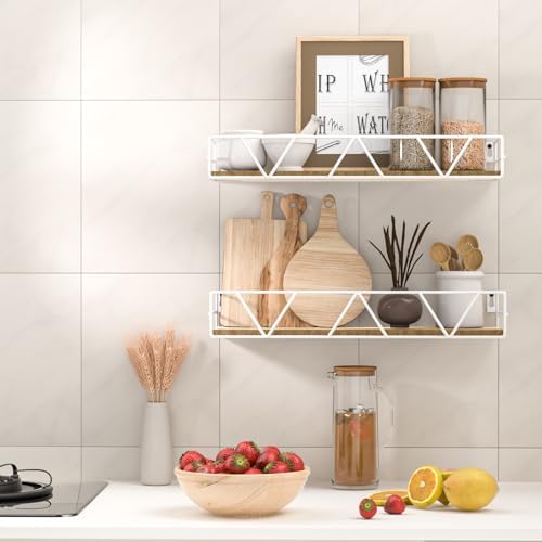 3 Piece Floating Wall Shelves Set White Farmhouse Style