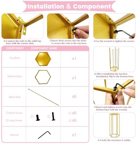 Hexagon Pedestal Stand 3Pcs Gold Metal Cake Display Stands