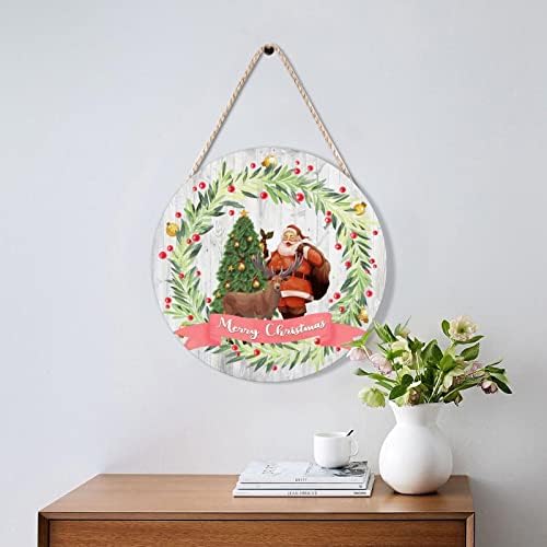 Funny Santa Claus and Reindeer Door Wreath 10x10in