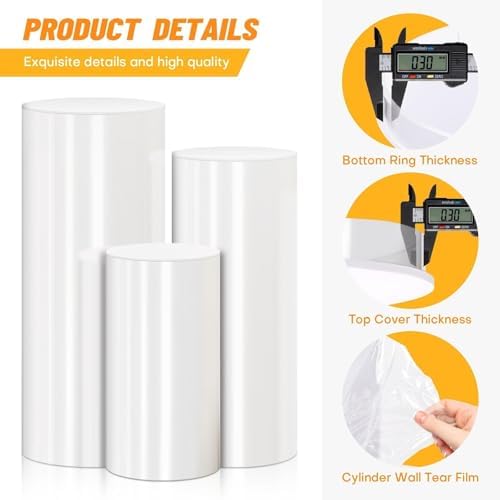 Autoneril 3PCS White PVC Cylinder Pedestal Stand
