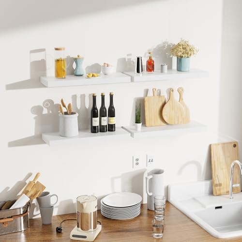 Bellsal Floating Shelves for Wall Set of 4 White Engineered Wood