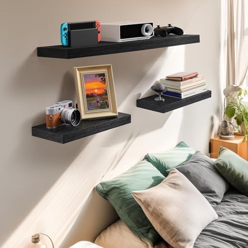 Amada Floating Shelves Wall Mounted Set of 2 Black 15x7 Inch