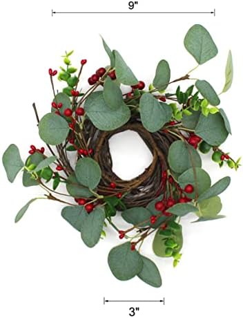 Rustic Country Artificial Eucalyptus Leaves and Berries Wreath 9 Inch