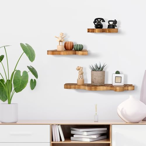 Suzile Set of 3 Rustic Wavy Floating Shelves Brown