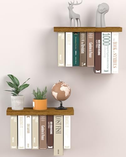 Tohiasen Floating Book Shelves Set of 2 Brown Wood Wall Mount