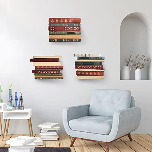 ECOSEAO Floating Book Shelves Wall Mount Heavy-Duty Iron White 4 Pack