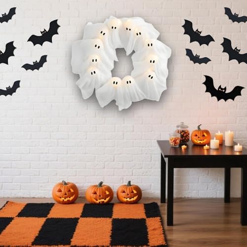 Treayes Handmade Ghost Garland LED Light Wreath