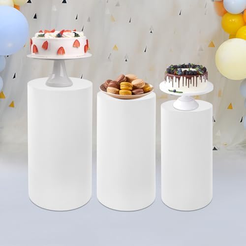 Elegant White Cylinder Pedestal Stand for Events