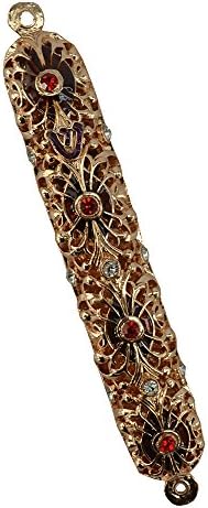Jeweled 6 Inch Gold Copper Mezuzah Case With Crystals Jewish Gift