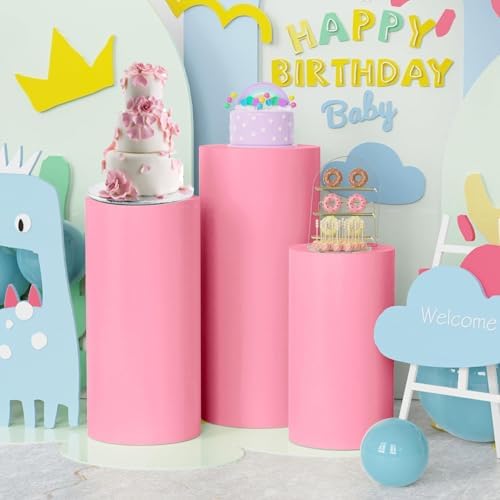 NAWTOR Cylinder Pedestal Stand Covers 3PCS Pink