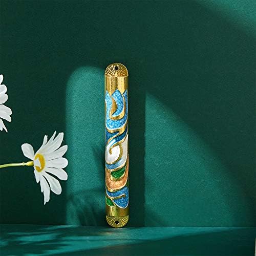 Matashi Gold Hand Painted Enamel Mezuzah 6 Inch Decor