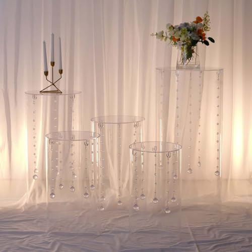 Clear Acrylic Cylinder Pedestal Display Stand Set of 5