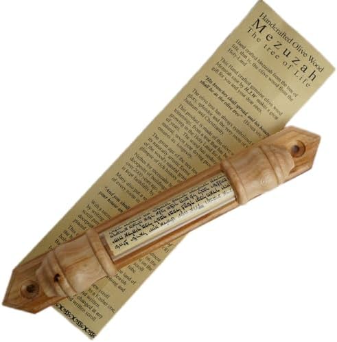 Traditional Handmade Olive Wood Glass Door Mezuzah Case with Scroll