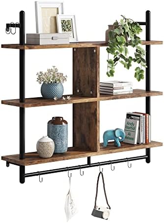 Bestier 3 Tier Floating Pipe Shelf Rustic Brown 415