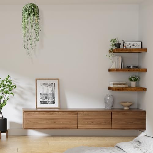 QEEIG 3 Piece 10 Inch Floating Shelves - Rustic Brown