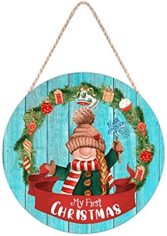 Farmhouse Door Hanger Christmas Holly Wreath Gnome Wood Sign