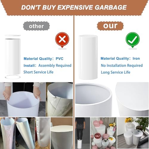 Hytesco Metal Display Pedestal Stand - 3PC White Round Cylinder Decor