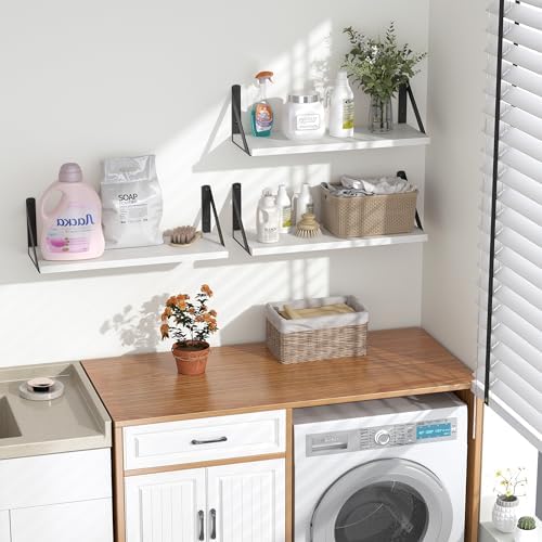 Heimlove Floating Shelves Set of 3 16 Inch White Wood Wall Mount