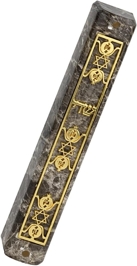 Judaica Plastic Marble Mezuzah Case With 3 Gold Stars