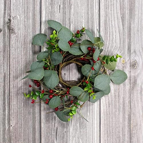 Rustic Country Artificial Eucalyptus Leaves and Berries Wreath 9 Inch