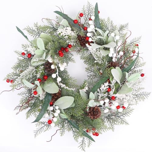 22 Inch Artificial Christmas Wreath with Pinecone and Berries