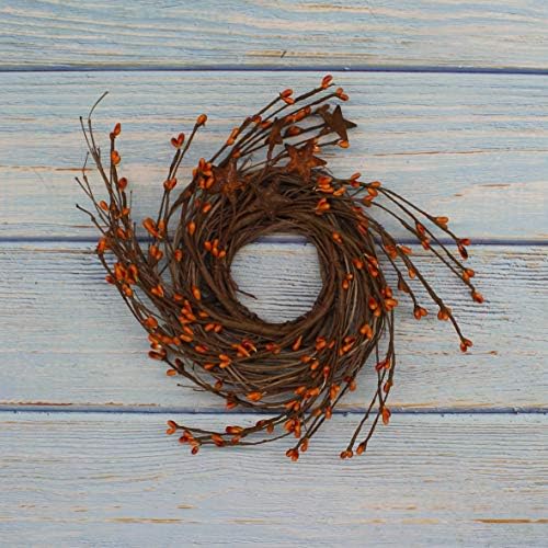 Primitives Rustic Wreath with Gold Barn Stars and Berries