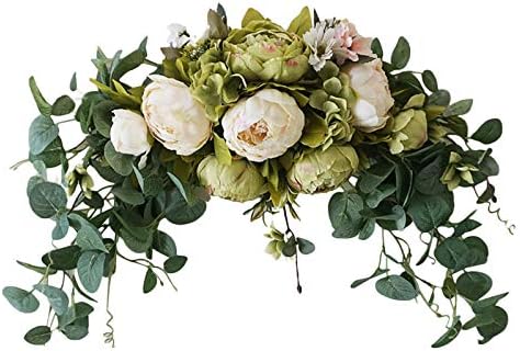 INFILM 30 Inch Wedding Artificial Peony with Green Leaves Swag