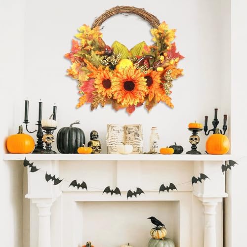 WENMAQIN 12 Inch Fall Wreath Front Door Decor