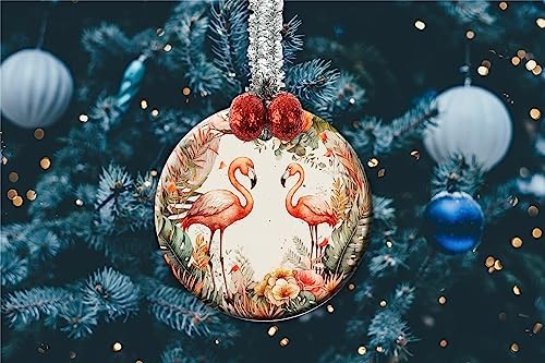 Ceramic Flamingos Christmas Wreath Ornament Decorations