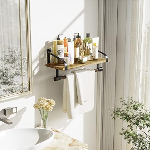 Love-KANKEI Floating Shelf with 8 Hooks and Towel Bar